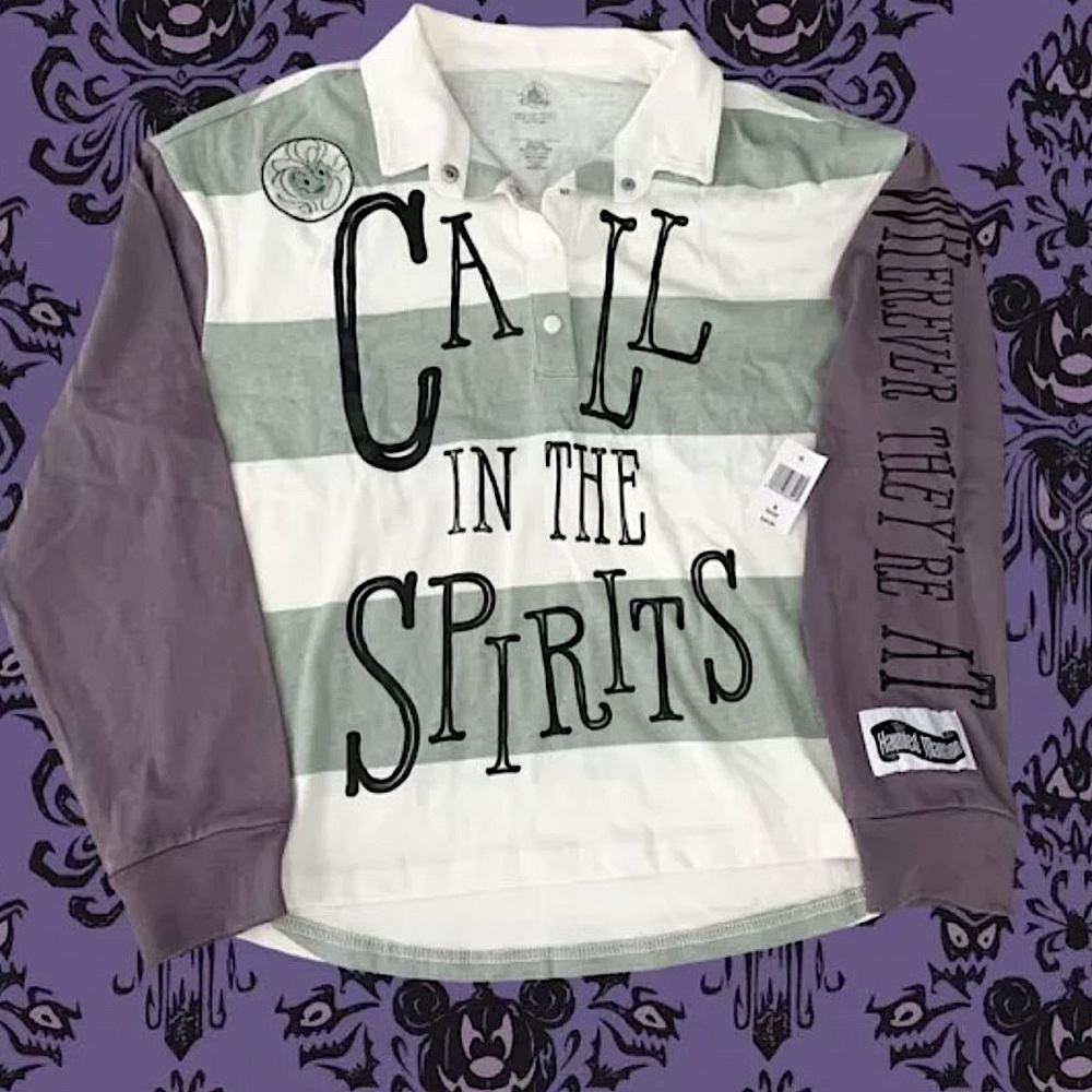 Disney Haunted Mansion Call in the Spirits Striped Rugby Top Size Medium